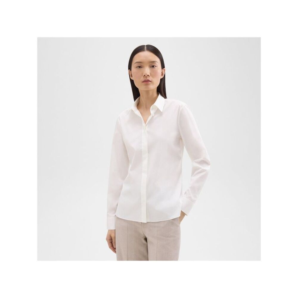 THEORY Womens White Fitted Shirttail Hem Cuffed Sleeve Button Up Top Petites P